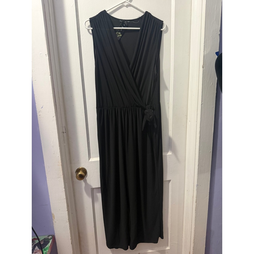 Tiana B Black Tank Jumpsuit Tie Detail Surplice V-Neck Wide Leg 2X NWT T94074M